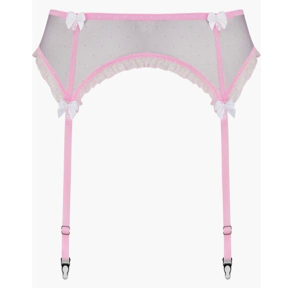 Scarlett Gasque Sheer Pink Polka Dot Suspender Garter Belt women’s size large - Picture 1 of 8